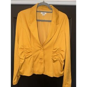 Cato Blazer/Jacket Women's Size L Mustard Ruched Sleeve‎ 2 Button 100% Polyester